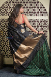 Shubh Lakshmi 2.0 ~ Handloom Banarasi High Quality Pure Katan Silk Saree in Black Gold (Silk Mark Certified) - verymuchindian.com