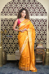 Shubh Lakshmi 2.0 ~ Handloom Banarasi High Quality Pure Katan Silk Saree in First Light Yellow (Silk Mark Certified) - verymuchindian.com