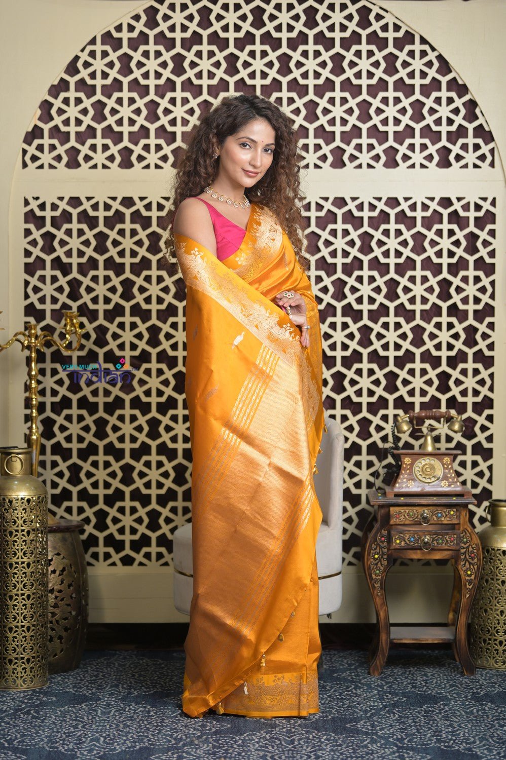 Shubh Lakshmi 2.0 ~ Handloom Banarasi High Quality Pure Katan Silk Saree in First Light Yellow (Silk Mark Certified) - verymuchindian.com