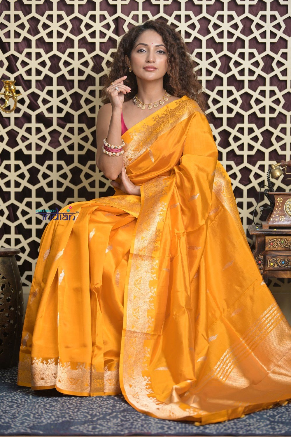 Shubh Lakshmi 2.0 ~ Handloom Banarasi High Quality Pure Katan Silk Saree in First Light Yellow (Silk Mark Certified) - verymuchindian.com
