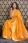 Shubh Lakshmi 2.0 ~ Handloom Banarasi High Quality Pure Katan Silk Saree in First Light Yellow (Silk Mark Certified) - verymuchindian.com