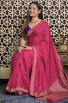 Shubh Lakshmi 2.0 ~ Handloom Banarasi Khaddi Crepe Georgette Silk Saree in Bestseller Pink(Silk Mark Certified) - verymuchindian.com