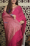 Shubh Lakshmi 2.0 ~ Handloom Banarasi Khaddi Crepe Georgette Silk Saree in Bestseller Pink(Silk Mark Certified) - verymuchindian.com