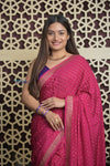 Shubh Lakshmi 2.0 ~ Handloom Banarasi Khaddi Crepe Georgette Silk Saree in Bestseller Pink(Silk Mark Certified) - verymuchindian.com