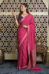 Shubh Lakshmi 2.0 ~ Handloom Banarasi Khaddi Crepe Georgette Silk Saree in Bestseller Pink(Silk Mark Certified) - verymuchindian.com