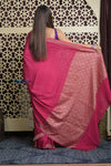 Shubh Lakshmi 2.0 ~ Handloom Banarasi Khaddi Crepe Georgette Silk Saree in Bestseller Pink(Silk Mark Certified) - verymuchindian.com