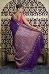 Shubh Lakshmi 2.0 ~ Handloom Banarasi Khaddi Crepe Georgette Silk Saree in Bestseller Purple (Silk Mark Certified) - verymuchindian.com