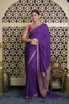 Shubh Lakshmi 2.0 ~ Handloom Banarasi Khaddi Crepe Georgette Silk Saree in Bestseller Purple (Silk Mark Certified) - verymuchindian.com