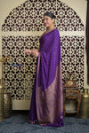 Shubh Lakshmi 2.0 ~ Handloom Banarasi Khaddi Crepe Georgette Silk Saree in Bestseller Purple (Silk Mark Certified) - verymuchindian.com