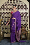 Shubh Lakshmi 2.0 ~ Handloom Banarasi Khaddi Crepe Georgette Silk Saree in Bestseller Purple (Silk Mark Certified) - verymuchindian.com