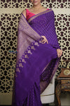 Shubh Lakshmi 2.0 ~ Handloom Banarasi Khaddi Crepe Georgette Silk Saree in Bestseller Purple (Silk Mark Certified) - verymuchindian.com