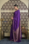 Shubh Lakshmi 2.0 ~ Handloom Banarasi Khaddi Crepe Georgette Silk Saree in Bestseller Purple (Silk Mark Certified) - verymuchindian.com