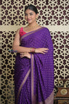Shubh Lakshmi 2.0 ~ Handloom Banarasi Khaddi Crepe Georgette Silk Saree in Bestseller Purple (Silk Mark Certified) - verymuchindian.com