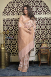 Shubh Lakshmi 2.0 ~ Handloom Banarasi Khaddi Crepe Georgette Silk Saree in Ivory and Gold (Silk Mark Certified) - verymuchindian.com