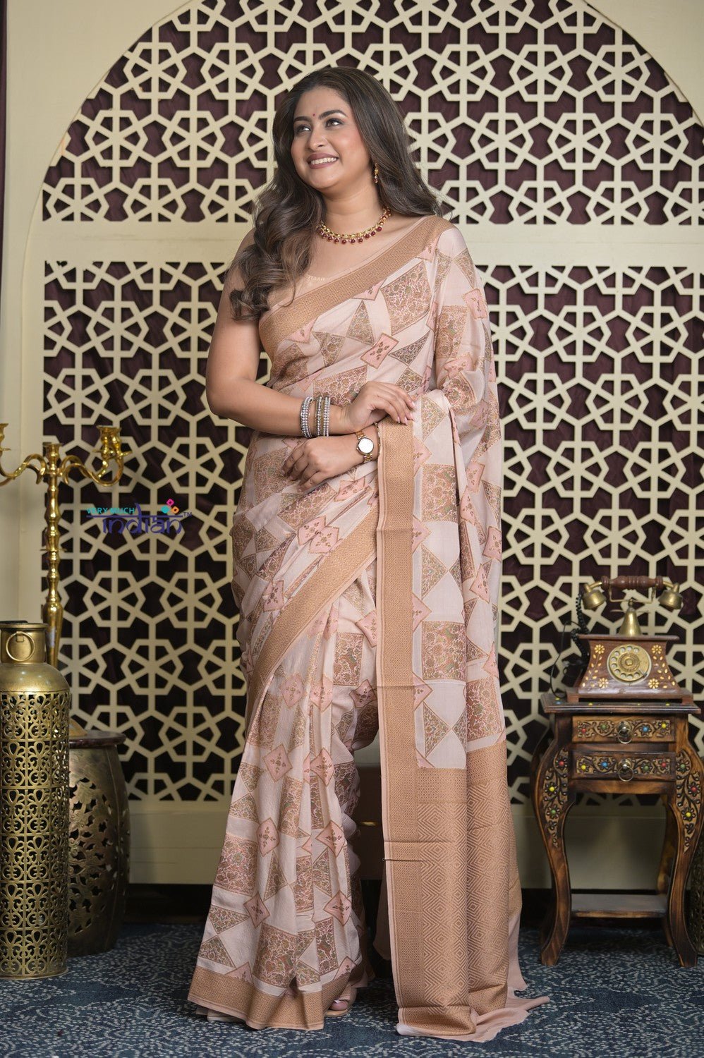 Shubh Lakshmi 2.0 ~ Handloom Banarasi Khaddi Crepe Georgette Silk Saree in Ivory and Gold (Silk Mark Certified) - verymuchindian.com