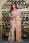 Shubh Lakshmi 2.0 ~ Handloom Banarasi Khaddi Crepe Georgette Silk Saree in Ivory and Gold (Silk Mark Certified) - verymuchindian.com