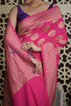 Shubh Lakshmi 2.0 ~ Handloom Banarasi Khaddi Crepe Georgette Silk Saree in Magenta Pink (Silk Mark Certified) - verymuchindian.com