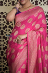 Shubh Lakshmi 2.0 ~ Handloom Banarasi Khaddi Crepe Georgette Silk Saree in Magenta Pink (Silk Mark Certified) - verymuchindian.com