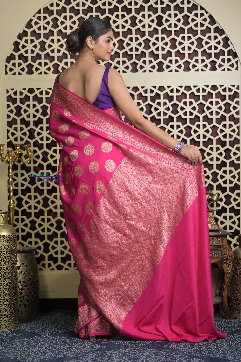 Shubh Lakshmi 2.0 ~ Handloom Banarasi Khaddi Crepe Georgette Silk Saree in Magenta Pink (Silk Mark Certified) - verymuchindian.com