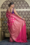 Shubh Lakshmi 2.0 ~ Handloom Banarasi Khaddi Crepe Georgette Silk Saree in Magenta Pink (Silk Mark Certified) - verymuchindian.com