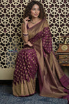 Shubh Lakshmi 2.0 ~ Handloom Banarasi Khaddi Crepe Georgette Silk Saree in Taupe Brown (Silk Mark Certified) - verymuchindian.com