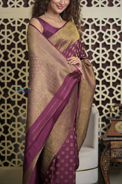 Shubh Lakshmi 2.0 ~ Handloom Banarasi Khaddi Crepe Georgette Silk Saree in Taupe Brown (Silk Mark Certified) - verymuchindian.com