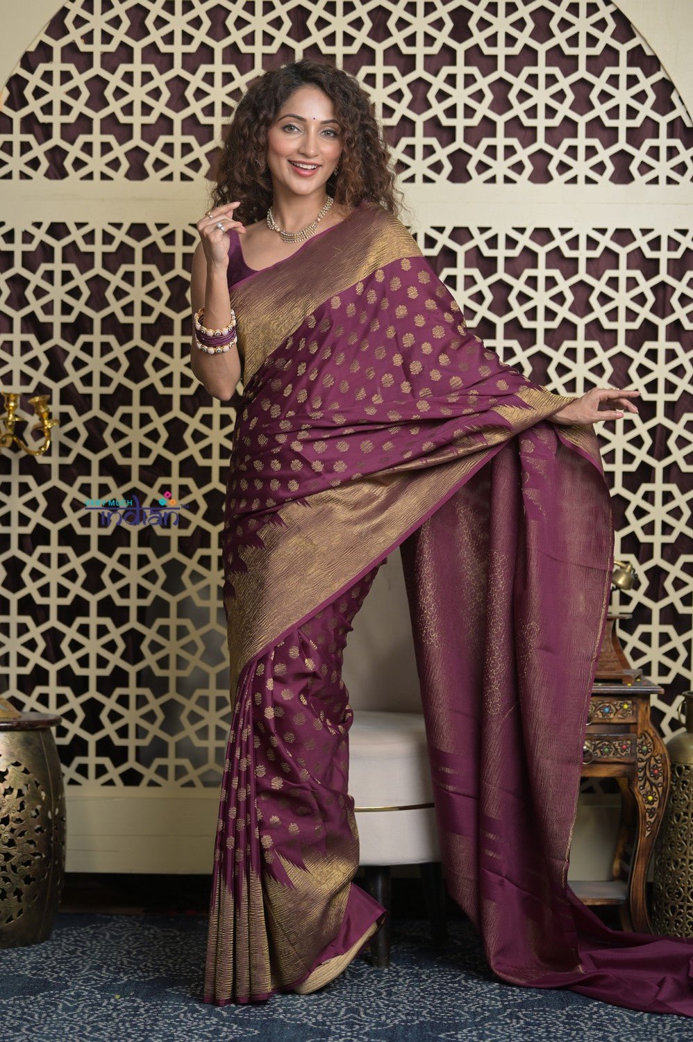 Shubh Lakshmi 2.0 ~ Handloom Banarasi Khaddi Crepe Georgette Silk Saree in Taupe Brown (Silk Mark Certified) - verymuchindian.com