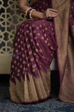 Shubh Lakshmi 2.0 ~ Handloom Banarasi Khaddi Crepe Georgette Silk Saree in Taupe Brown (Silk Mark Certified) - verymuchindian.com