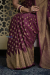 Shubh Lakshmi 2.0 ~ Handloom Banarasi Khaddi Crepe Georgette Silk Saree in Taupe Brown (Silk Mark Certified) - verymuchindian.com