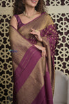 Shubh Lakshmi 2.0 ~ Handloom Banarasi Khaddi Crepe Georgette Silk Saree in Taupe Brown (Silk Mark Certified) - verymuchindian.com