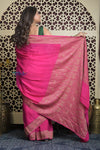 Shubh Lakshmi 2.0 ~ Handloom Banarasi Khaddi Georgette Silk Saree in Magenta Pink (Silk Mark Certified) - verymuchindian.com