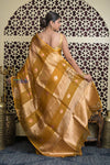 Shubh Lakshmi 2.0 ~ Handloom Banarasi Pure Tissue Silk Kora Saree in Yellow Gold with PaIsley Buttis (Silk Mark Certified) - verymuchindian.com