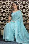 Shubh Lakshmi 2.0 ~ Handloom Chanderi Saree in Flush Blue (Silk Mark Certified) - verymuchindian.com