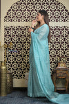Shubh Lakshmi 2.0 ~ Handloom Chanderi Saree in Flush Blue (Silk Mark Certified) - verymuchindian.com