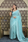 Shubh Lakshmi 2.0 ~ Handloom Chanderi Saree in Flush Blue (Silk Mark Certified) - verymuchindian.com