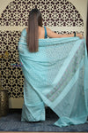 Shubh Lakshmi 2.0 ~ Handloom Chanderi Saree in Flush Blue (Silk Mark Certified) - verymuchindian.com