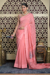 Shubh Lakshmi 2.0 ~ Handloom Chanderi Saree in Light Peach (Silk Mark Certified) - verymuchindian.com