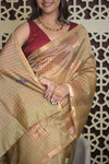 Shubh Lakshmi 2.0 ~ Handloom Designer Cotton Silk Saree in Sage Yellow - verymuchindian.com