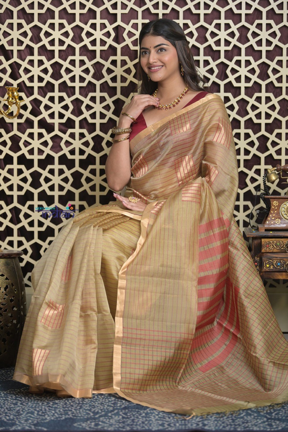 Shubh Lakshmi 2.0 ~ Handloom Designer Cotton Silk Saree in Sage Yellow - verymuchindian.com