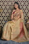 Shubh Lakshmi 2.0 ~ Handloom Designer Cotton Silk Saree in Sage Yellow - verymuchindian.com