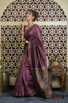 Shubh Lakshmi 2.0 ~ Handloom Dupion Silk Saree with Digital Print in Dark Maroon - verymuchindian.com