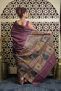 Shubh Lakshmi 2.0 ~ Handloom Dupion Silk Saree with Digital Print in Dark Maroon - verymuchindian.com