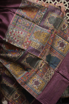 Shubh Lakshmi 2.0 ~ Handloom Dupion Silk Saree with Digital Print in Dark Maroon - verymuchindian.com