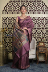 Shubh Lakshmi 2.0 ~ Handloom Dupion Silk Saree with Digital Print in Dark Maroon - verymuchindian.com