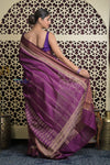 Shubh Lakshmi 2.0 ~ Handloom High Quality Pure Chanderi Saree in Purple and Gold (Silk Mark Certified) - verymuchindian.com