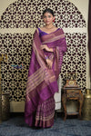 Shubh Lakshmi 2.0 ~ Handloom High Quality Pure Chanderi Saree in Purple and Gold (Silk Mark Certified) - verymuchindian.com