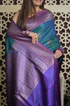 Shubh Lakshmi 2.0 ~ Handloom High Quality Pure Dupion Silk Saree in Teal Blue and Purple (Silk Mark Certified) - verymuchindian.com