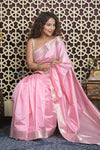 Shubh Lakshmi 2.0 ~ Handloom High Quality Pure Katan Silk Saree in Blush Pink (Silk Mark Certified) - verymuchindian.com