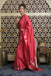 Shubh Lakshmi 2.0 ~ Handloom High Quality Pure Katan Silk Saree in Cerulean Red and Silver (Silk Mark Certified) - verymuchindian.com