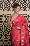 Shubh Lakshmi 2.0 ~ Handloom High Quality Pure Katan Silk Saree in Cerulean Red and Silver (Silk Mark Certified) - verymuchindian.com